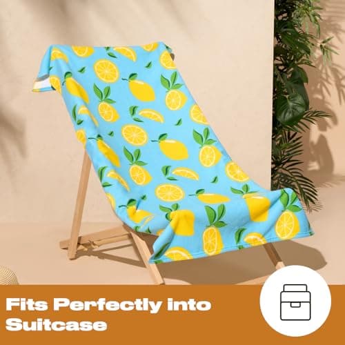 Dreamscene Microfibre Beach Towel Blue Lemon, Swim Towels for Adults Super Quick Dry Towel Pool Gym Summer Beach Holiday Essentials Travel Towels, 71cm x 152cm — view 5