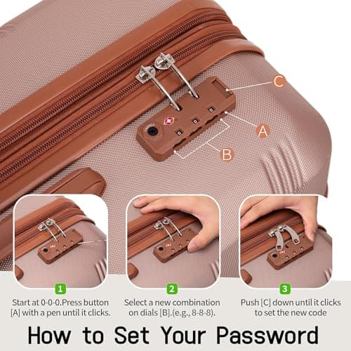 CONCEPTEN Expandable Hardshell Luggage Set 5 Piece, 22x14x9 Airline Approved Carry On, 20/24/28" Suitcase Set with TSA Lock, Spinner Wheels, ABS+PC (Champagne Gold) — view 3