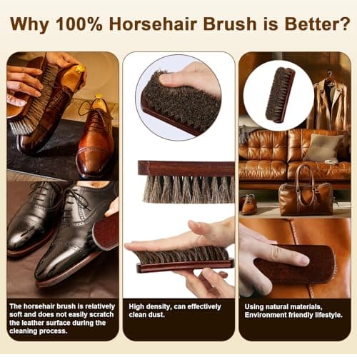 LYSSRA 100% Horsehair Brush Professional Premium Horsehair Shoe Brush Dauber Applicators for Leather Shoes Boots Coats Purses Soft Horsehair with Curved Wood Handle for Grip Leather Shine Polish — view 2