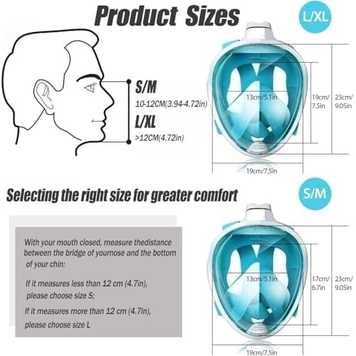 Snorkel Mask, Full Face 180°view Snorkeling Gear with Panoramic Design-Compatible Sports Camera, Diving Mask with Anti-fog and Anti-leak Technology for Adults and Kids (Green, L/XL) — view 2
