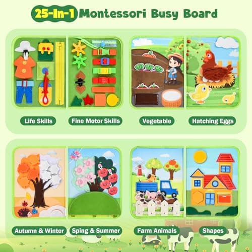 Busy Board Montessori Toys for Toddlers: Busy Book for 3-5 Year Old, Green — view 2