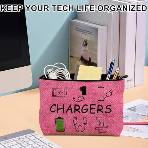 KDRNXVAL Travel Cable Organizer Bag, Electronics Charger Storage Pouch, Portable All-in-One Gadget Organizer for Backpack, for Women and Men, Perfect for Travel Use (Pink) — view 3