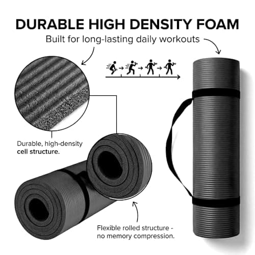 HAADi Yoga Mat Unisex Non-Slip Thick Foam Exercise Mat 10mm with Carry Strap (Black) — view 2