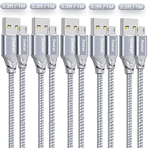 Siwket Micro USB Cable 5Pack 1M, Braided USB A to Micro Charge Cable Android Charger Cable Data Sync Cord for Samsung Galaxy J7,S7,S6,Kindle Fire,Fire HD Tablets,PS4 Controller,Sony,HTC,LG,Moto,Huawei