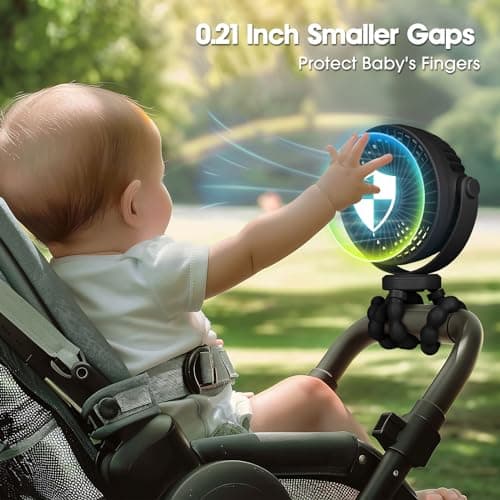 POPERFUN Pram Fan, Rechargeable 3-Speed Clip On Fan, Black — view 2