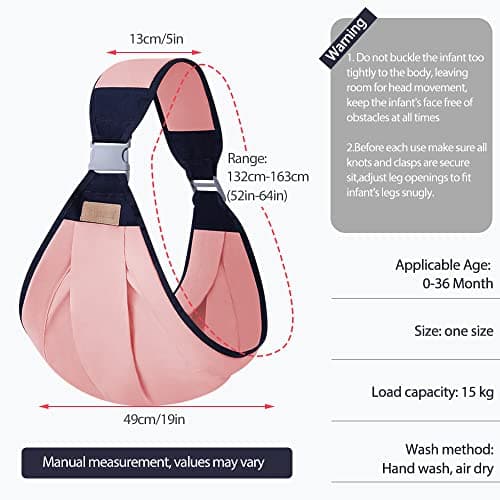 HINATAA Breathable Baby Sling, Adjustable Baby Carrier, Baby Carrier Wrap, Quick Dry, Thick Shoulder Straps for 0-36 Months Baby (Pink a) — view 6
