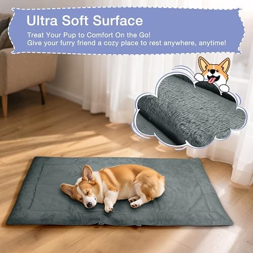 Pawsee Waterproof Portable Dog Settle Mat, 80 x 60 CM Foldable Dog Travel Mat, Washable Camping Dog Bed for Car Boot, Small Roll Up Pet Mat, Grey — view 4