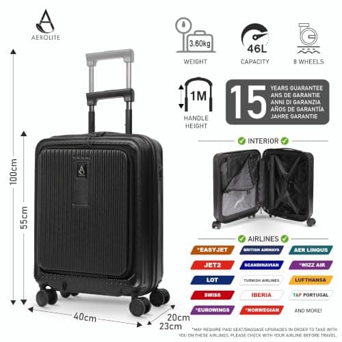 Aerolite 55x40x20 Premium Expandable Cabin Suitcase with Laptop Compartment — view 2