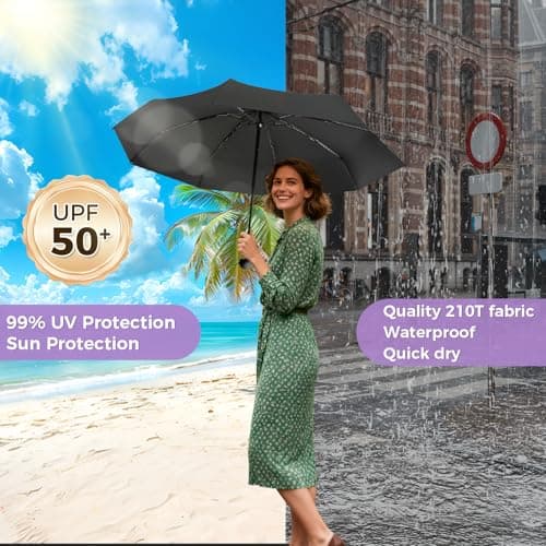ACETEND Mini Folding Travel Umbrella, Windproof and Sun Anti-UV, Dual Purpose Compact Umbrella,Small for Handbag with Storage Box,for Men Women Teens & Kids — view 2