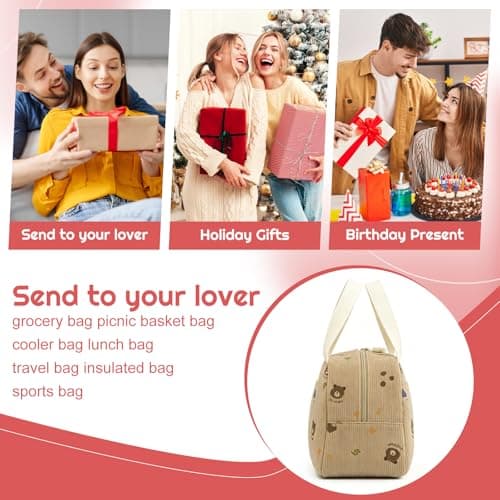 SUOXU Insulated Lunch Bag for Men Women Kids Cool Bag- Reusable Thermal Food Bag with Leak-Proof Liner, Cooler Tote for Work, School, Picnic & Travel (Coffee Bear-5L) — view 6