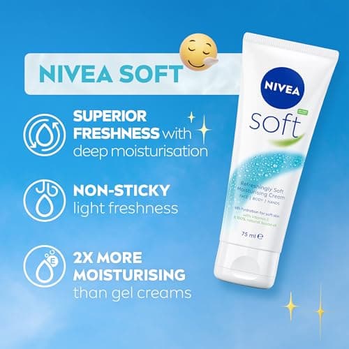 NIVEA Soft Moisturising Cream (75ml), 48H Moisturising Cream for Face, Body and Hands with Vitamin E and Jojoba Oil, Hand Lotion Moisturises Deeply, Vegan Formula Day Moisturiser — view 2