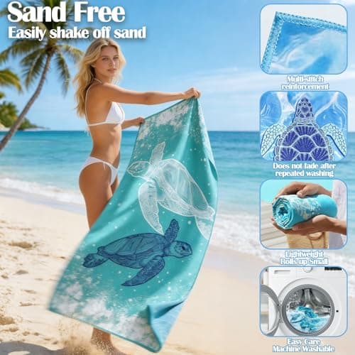Hyhuiyin 2 Pack Microfibre Beach Towels, 180×90 cm Extra Large Quick Dry Beach Towel with Double Side Print Reusable Soft Towels for Audlts Sand Free Lightweight Towels for Pool, Gym, Camping & Travel — view 3