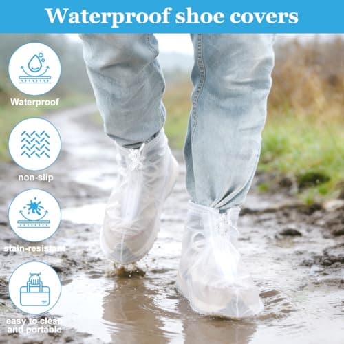 Alaoo Rainproof Shoe Covers, Durable Thickened Overshoes for Men and Women, Shoe Cover Foldable with Non Slip for Rain, Gardening, Hiking, Outdoor, White 2XL — view 5