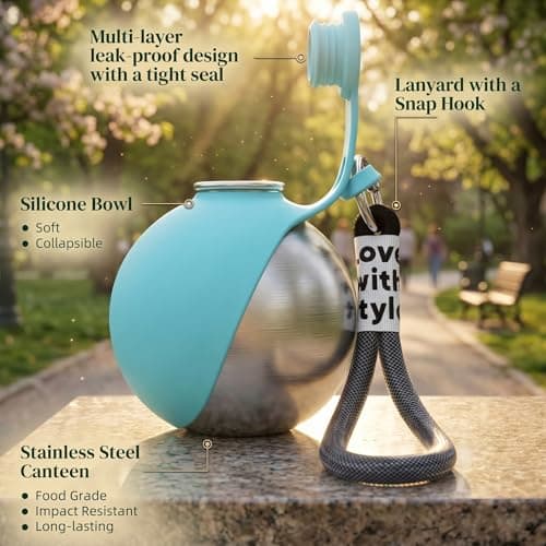 Portable Dog Water Bottle, 2-in-1 Stainless Steel Dog Water Bottle with Foldable Silicone Bowl, Leak Proof Pet Water Dispenser for Walking, Hiking, Travel & Small Dogs, 285ml, Blue — view 3