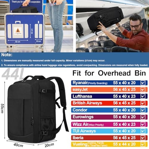 LIGSAN Ryanair Cabin Bags 55x40x20 Backpack for Overhead Bin Hand Luggage Cabin Bag 55x40x20cm Travel Backpack Fit 18.4 Inch Laptop with Waterproof Compartment — view 2