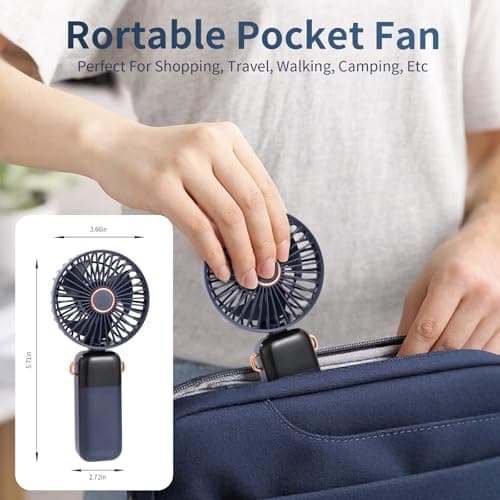 CNMTCCO Handheld Fan,Portable Mini Fan 3000 mAh Rechargeable with 5 Speeds,Quiet Foldable Desk Fan,Small Pocket Hand Fan with Base & Lanyard for Travel,Office,Home and Summer Essentials — view 6