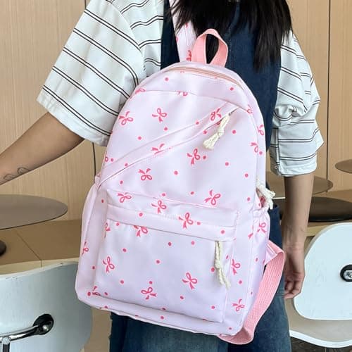 HiTotes Bow Backpack School Bags for Girls 3pcs Set Bow Coquette Schoolbag Preppy Kawaii Daypack Backpack for Secondary Primary Middle School — view 4