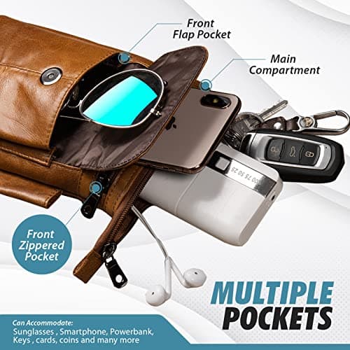 Hengwin Crossbody Phone Bag, Men’s Shoulder Strap Bag, Genuine Leather Card Wallet, Mobile Phone Case Holder, Small Purse Handbag, Passport Travel Pouch Carrier — view 3