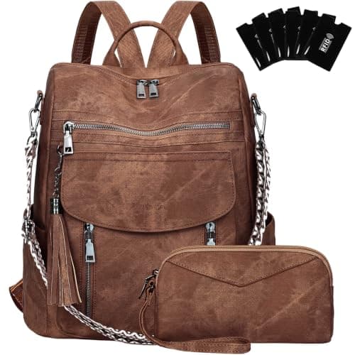 LEASOUL Rucksack Bag for Women, Vegan Leather Backpack Womens, Ladies Fashion Backpacks for Work University Travel Business