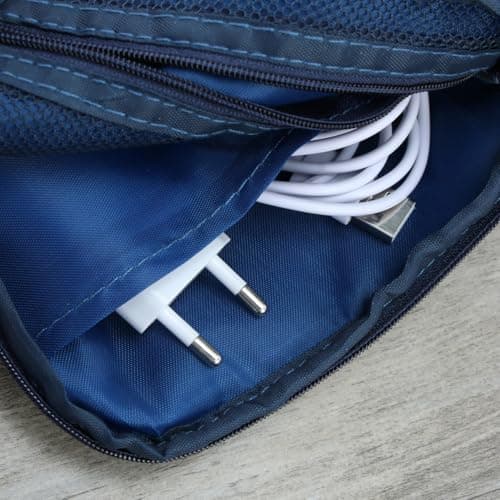 MOBUTOFU Universal Shockproof Charger Cable Organizer Travel Pouch with Mesh Pocket and Several Compartments for Phone and Earphones, Back to School Cable Storage Bag and Travel Blue — view 4