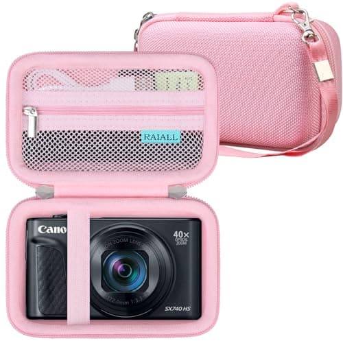 RAIALL Camera Case for Canon PowerShot SX740/ SX730/ SX720/ SX710/ SX620/ SX610 HS Digital Camera, SX740/ SX730 Vlogging Camera Travel Hard Bag, Mesh Pocket for Battery, SD Card and Cable, Pink