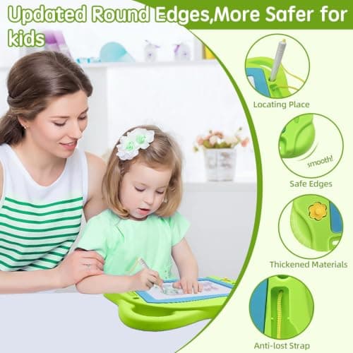 AiTuiTui Travel Size Magnetic Drawing Doodle Board for Toddlers, Colorful Writing Tablet-Mini Erasable Etch Sketching Pad with 3 Stamps and 1 Pen Educational Toys for Kids 3 4 5- Green — view 4