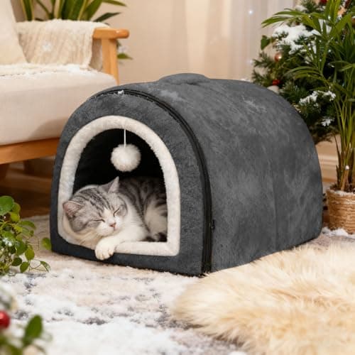 Winter Heated Cat Bed with Adjustable Temperature Control Detachable Semi Enclosed Design Arched Roof for Indoor Comfort Ideal Small Medium Breed Winter Home Travel Use (A, One Size) — view 2