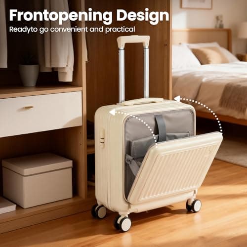 GREENSAPPIRE 18 Inch Carry-On Luggage with Dual Laptop Compartments – Lightweight ABS+PC Hard Shell Suitcase with TSA-Approved Lock, Smooth 4-Spinner Wheels, Durable Travel Case for Air Travel (White) — view 3