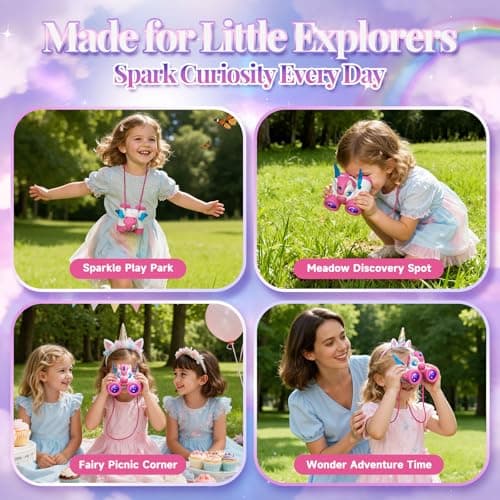 Binoculars Kids with Bird Watching Guide, Unicorn Gifts for Girls Age 3-9, Kids Outdoor Garden Toys for 3 4 5 6 7 Year Old Girls, Birthday Present for Girl Explorer Camping Toy for Nature Exploration — view 6