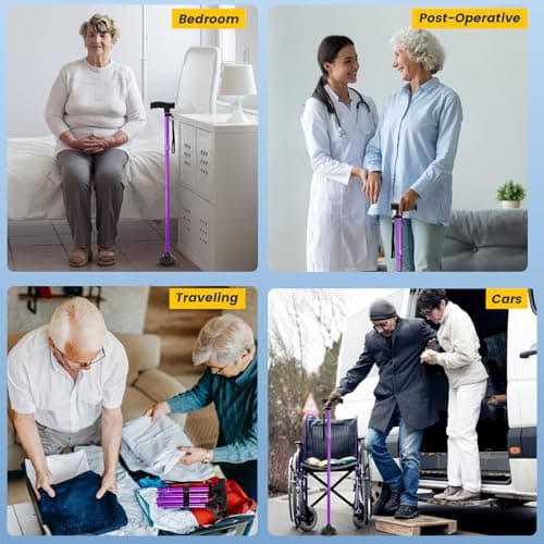 Walking Stick for Women, Folding Adjustable Walking Sticks for 5.2FT-6.1FT Ladies, Free Standing Cane with Pivot Tip, Collapsible Walking Stick for Elderly — view 6