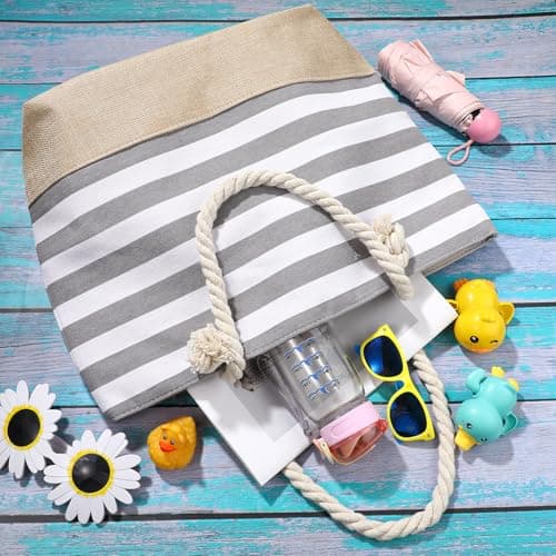 ViEinkaufen Waterproof Beach Bag, Grey Beach Bags for Women with Zipper — view 3