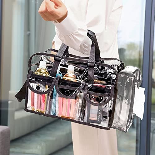 Enkrio Makeup Bag Clear Cosmetic Bag with 5 External Pockets,Waterproof and Transparent Toilery Bag with Shoulder Strap for Travel Beach — view 4