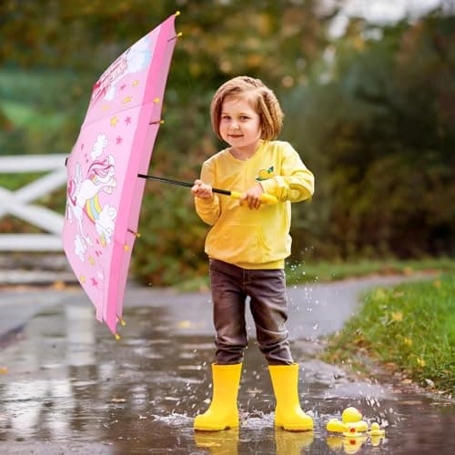 Decalsweet Kids Umbrella Unicorn Castle Stick Folding Umbrella Safety Open — view 5