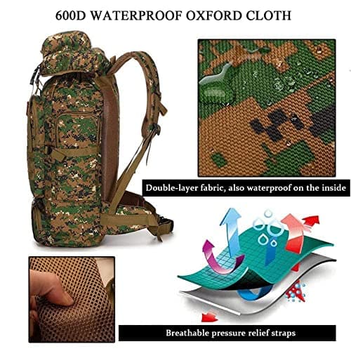 Kabxhueo Hiking Camping Backpack 60L-80L Military Tactical Backpack for Travelling Waterproof Survival Bag Large Molle Rucksack for Men for Travel Camping Hunting Fishing — view 5