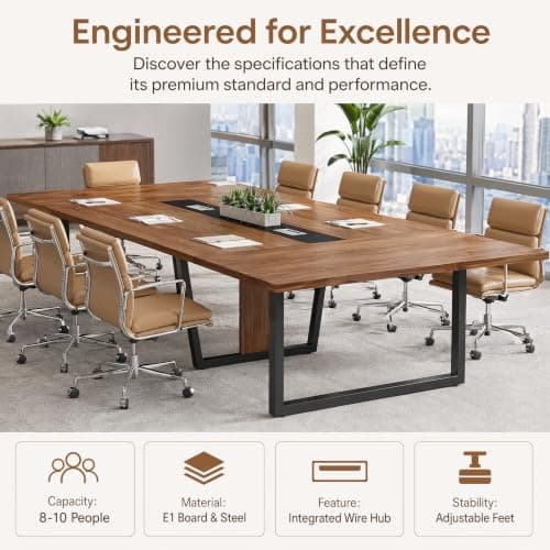 8FT Conference Table with V-S Cable Box - Walnut h, 94.5"x47.2", Seats 8-10, 1500lb Capaci, Versatile Design, Ideal for Offices & Meetings. — view 3