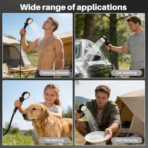COOLIGO Camping Shower with Heater, 6000mAh Rechargeable Camping Shower with 2000W Immersion Heater, LED Display, Heated Outdoor Shower for Travel, Hiking, Car, Pet — view 4