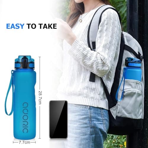 ADORIC Sports Water Bottle 1L, BPA Free Tritan Leak Proof Gym Bottle, Blue — view 6