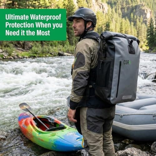 COR Surf Waterproof Dry Bag Backpack - Roll Top Drybag with Padded Laptop Sleeve, Has Welded Seams and Ergonomic Shoulder Pad, Ideal for Boating, Hiking, Kayaking, and More, 40L, Greyn — view 2