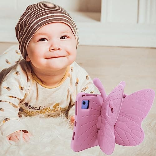 Tading Kids Case for iPad (A16) 11th Generation 11 Inch 2025/iPad 10th Generation 10.9 Inch 2022, Cute Butterfly Children Friendly Soft EVA Foam Protective Stand Cover for Girls - Pink — view 3