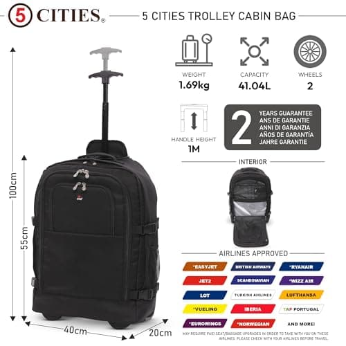 5 Cities 55x40x20cm Ryanair Priority Trolley Backpack, 41L, 2 Wheels — view 2