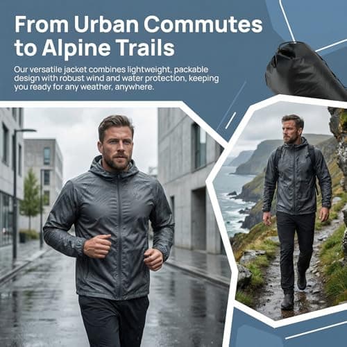 Youkly 2 Pcs Men's Lightweight Waterproof Jacket (M, Black+Grey) — view 5