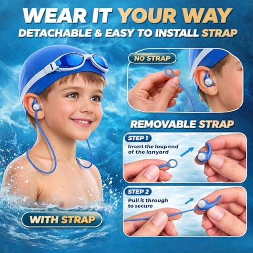 Swimming Ear Plugs for Adults Kids with Lanyard, 3 Pairs Swim Earplugs — view 2