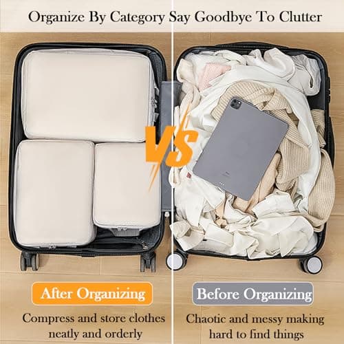 Compression Packing Cubes, 7-Piece Set - Waterproof Travel Organiser Bags for Clothes,Cosmetics, Shoes & Toiletries, Space-Saving Luggage Packing Essentials for Suitcases & Backpacks (Black) — view 6