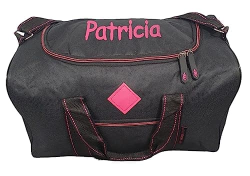 Personalised Holdall Duffle Gym Bag Gymnastics Sport Travel Duffel Cabin Hand Luggage (Black/Pink Trim)