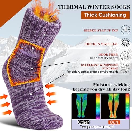 Sandsuced Merino Wool Thermal Boot Socks for Women Men Winter Warm Cosy Thick Hiking Walking Socks 3 Pairs Christmas Stocking Fillers (Assoretd A,M) — view 3