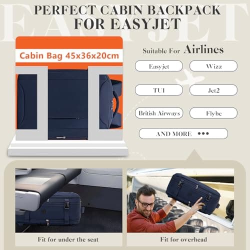 Hayayu Easyjet Cabin Bag 45x36x20 Underseat Cabin Bag Travel Backpack — view 2