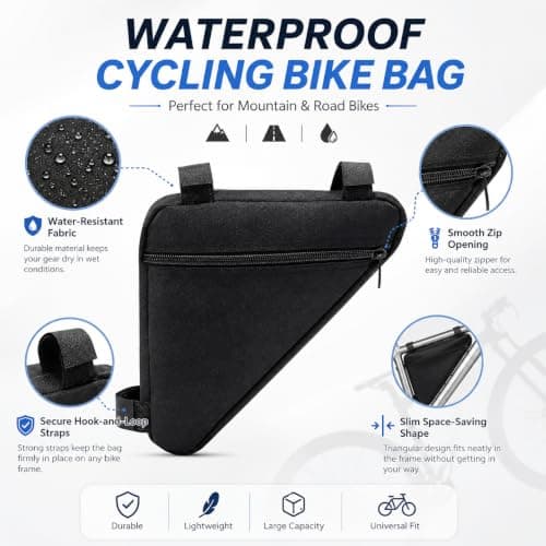 Trevixor Black Bike Bag, Triangle Bike Frame Bag with Zipped Pocket and Hook-and-Loop Straps, 20 x 20 x 28 cm Bicycle Bag for Cycling, Commuting and Travel — view 5