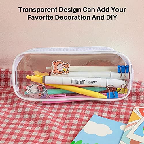 CHEERYMAGIC Clear Pencil Bag, Clear Exam Pencil Case, Waterproof PVC Zippered Comestic Storage Pouch Travel Luggage Pouch Make up Cosmetic Bag (White) — view 6
