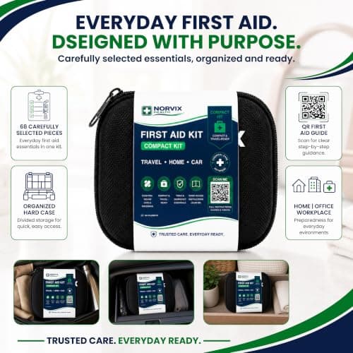 Norvix Health 33-Piece Compact First Aid Kit – Portable Emergency First Aid Supplies with QR Guide for Travel, Car, Home & Outdoors — view 2