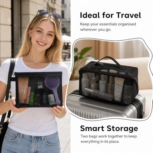 2-Piece Lay Flat Makeup Bag Set, Large Black — view 2